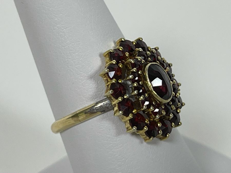 14K Gold And Base Metal Garnet Ring 8.5 4.1g [Photo 8]