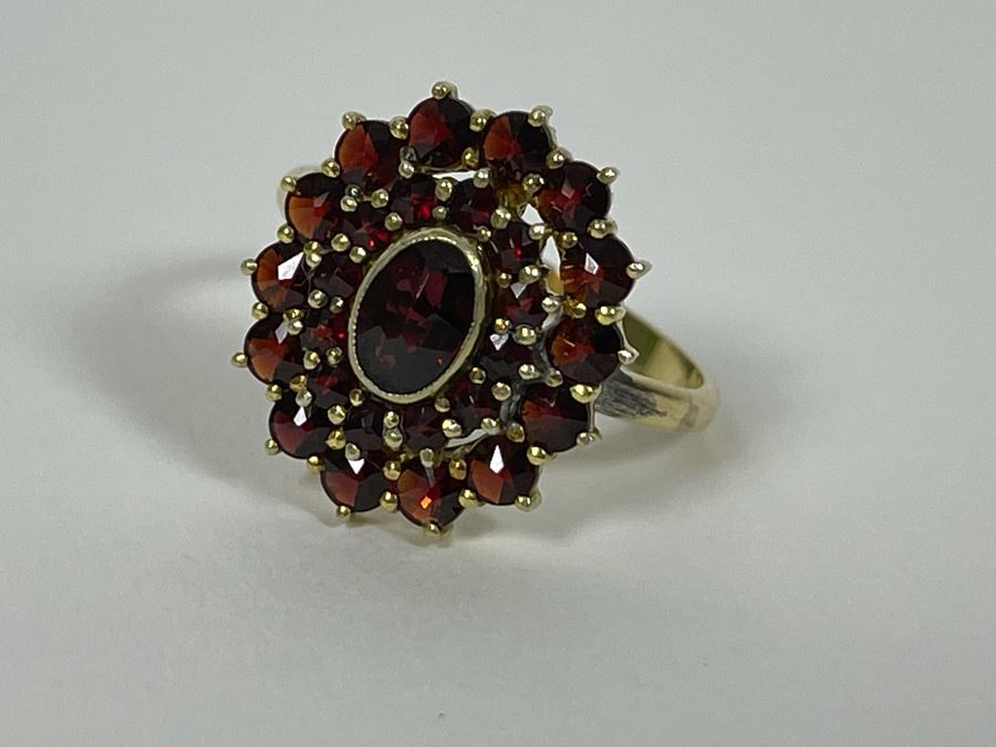 14K Gold And Base Metal Garnet Ring 8.5 4.1g [Photo 13]