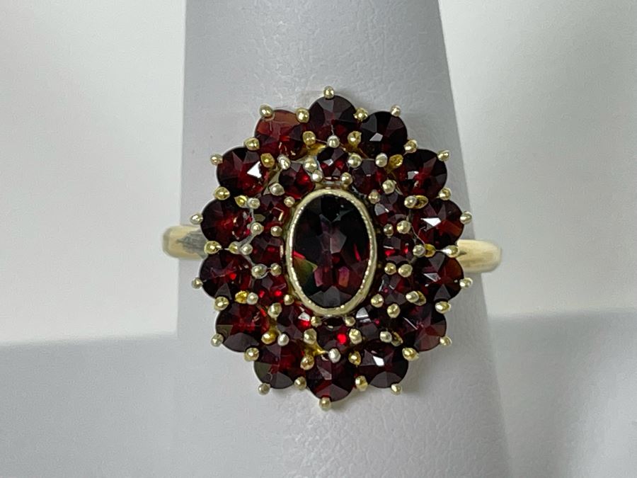 14K Gold And Base Metal Garnet Ring 8.5 4.1g [Photo 6]