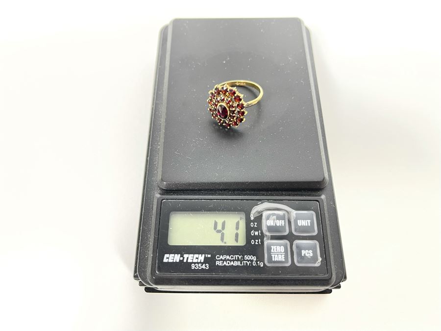 14K Gold And Base Metal Garnet Ring 8.5 4.1g [Photo 14]