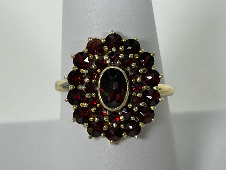 14K Gold And Base Metal Garnet Ring 8.5 4.1g [Photo 5]