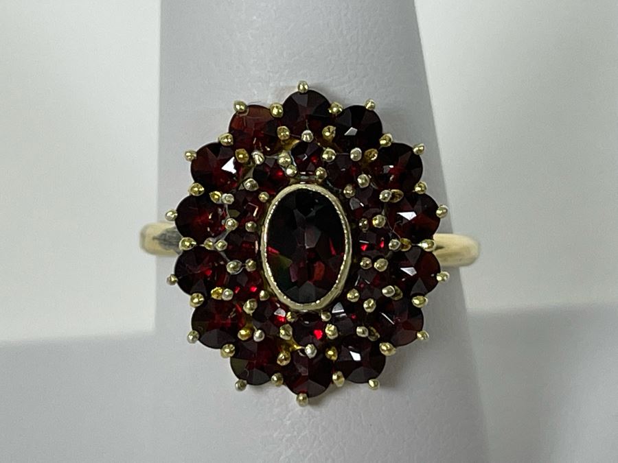 14K Gold And Base Metal Garnet Ring 8.5 4.1g [Photo 4]