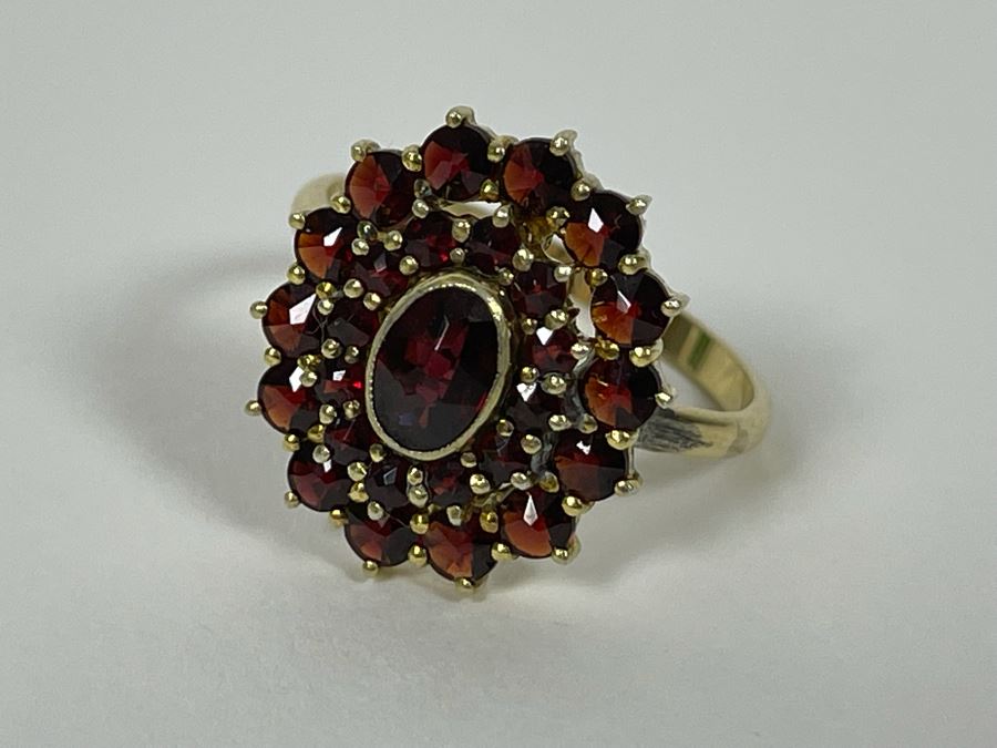 14K Gold And Base Metal Garnet Ring 8.5 4.1g [Photo 12]