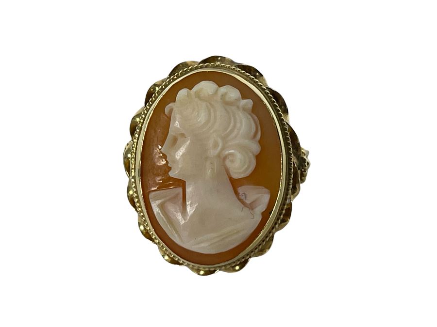 14K Gold Carved Shell Cameo Ring Size 8.5 5.6g [Photo 2]