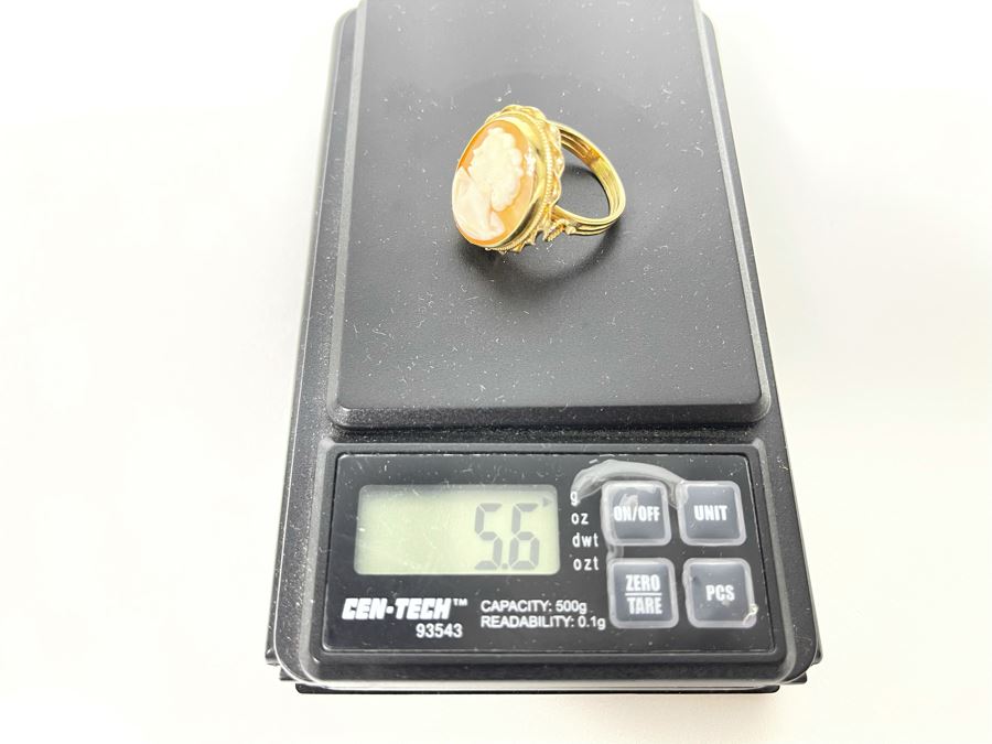 14K Gold Carved Shell Cameo Ring Size 8.5 5.6g [Photo 6]