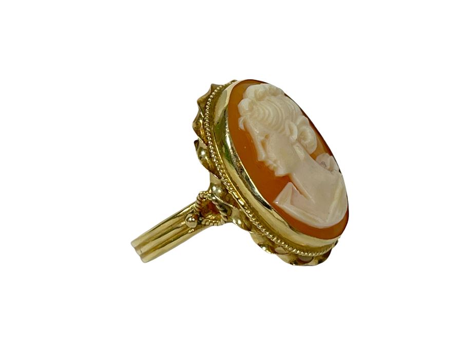 14K Gold Carved Shell Cameo Ring Size 8.5 5.6g [Photo 1]