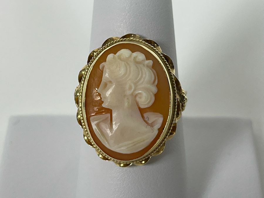 14K Gold Carved Shell Cameo Ring Size 8.5 5.6g [Photo 4]