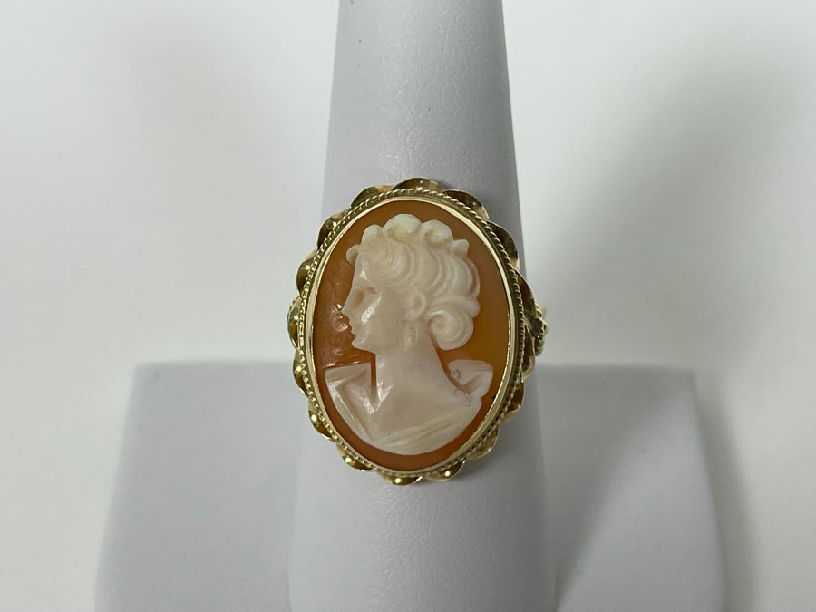 14K Gold Carved Shell Cameo Ring Size 8.5 5.6g [Photo 5]
