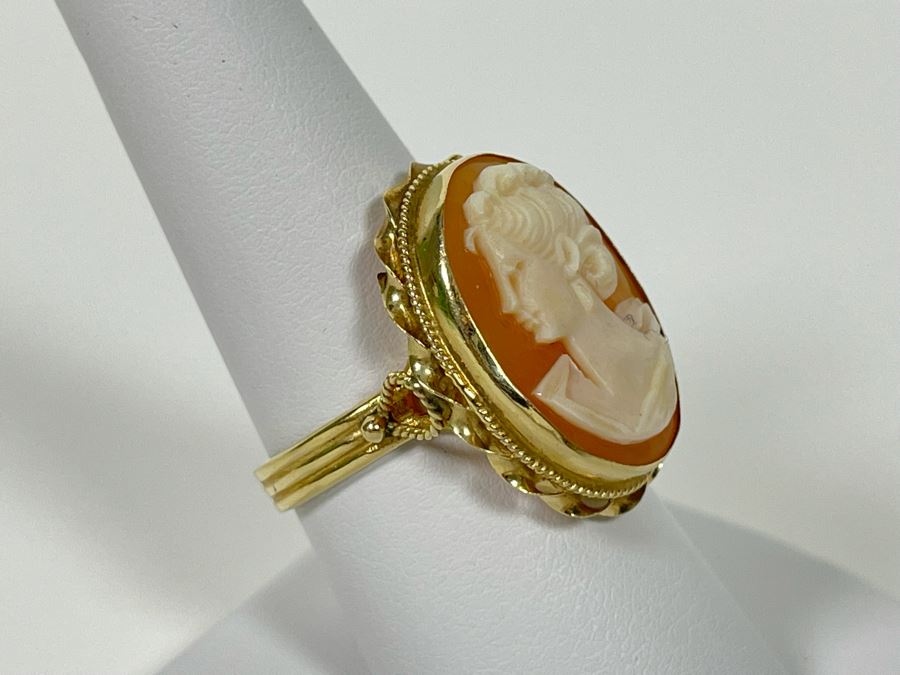 14K Gold Carved Shell Cameo Ring Size 8.5 5.6g [Photo 3]