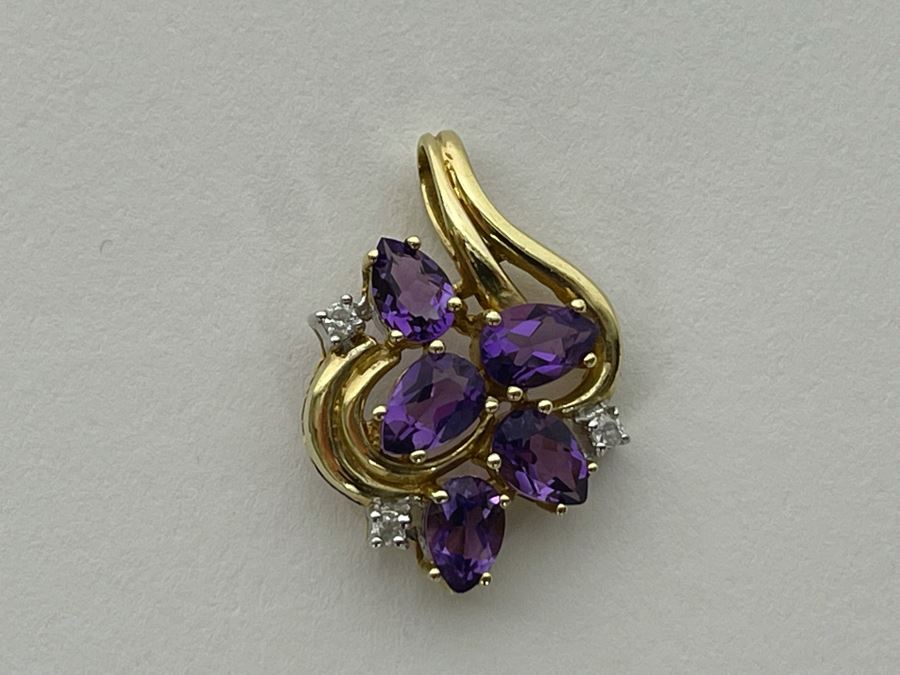 14K Gold Plumb Amethyst And Diamond Pendant 2.8g [Photo 11]