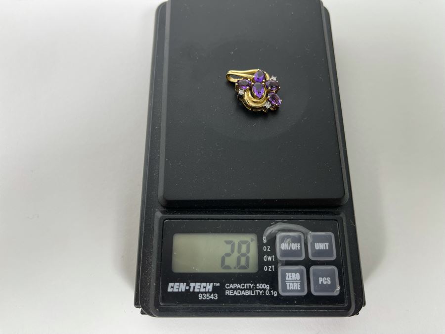 14K Gold Plumb Amethyst And Diamond Pendant 2.8g [Photo 10]
