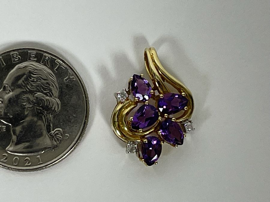 14K Gold Plumb Amethyst And Diamond Pendant 2.8g [Photo 5]