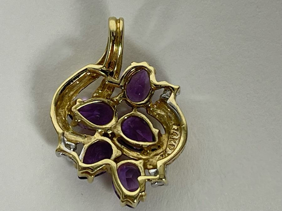 14K Gold Plumb Amethyst And Diamond Pendant 2.8g [Photo 8]