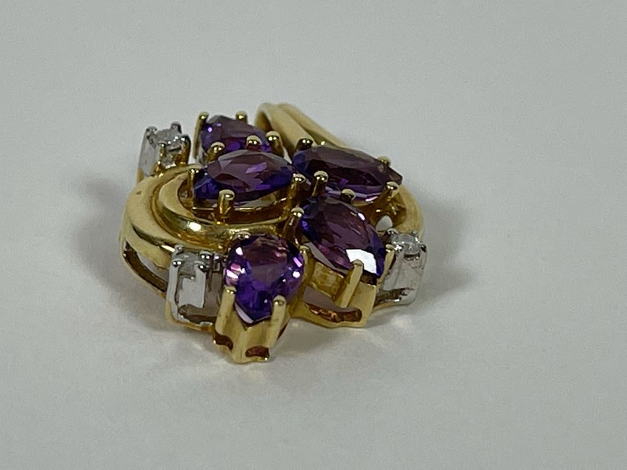 14K Gold Plumb Amethyst And Diamond Pendant 2.8g [Photo 6]