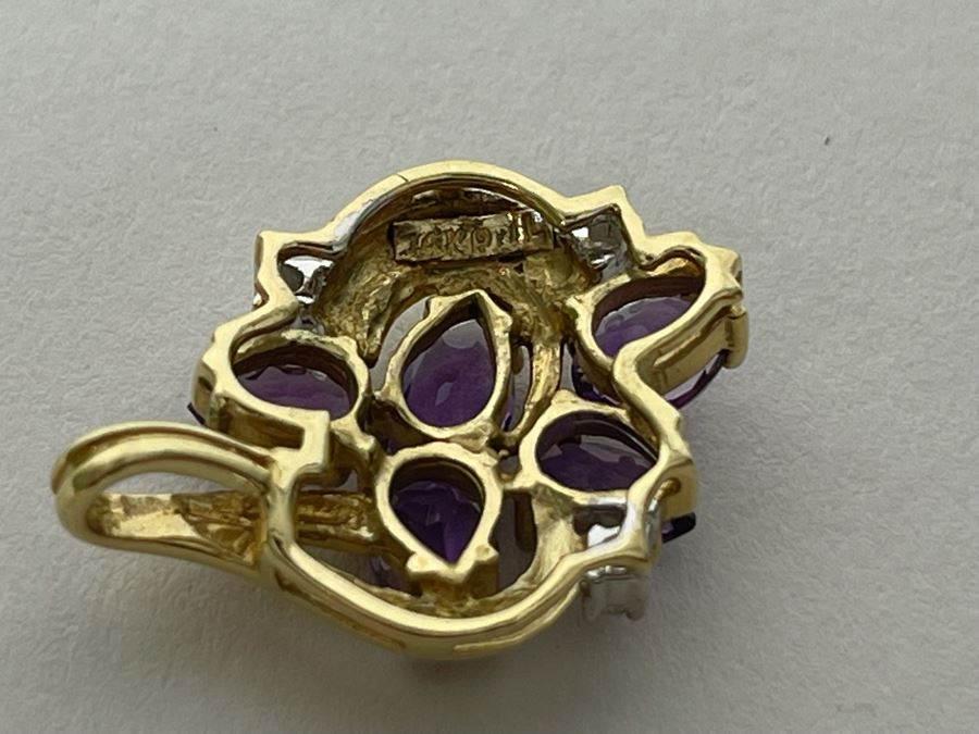 14K Gold Plumb Amethyst And Diamond Pendant 2.8g [Photo 9]