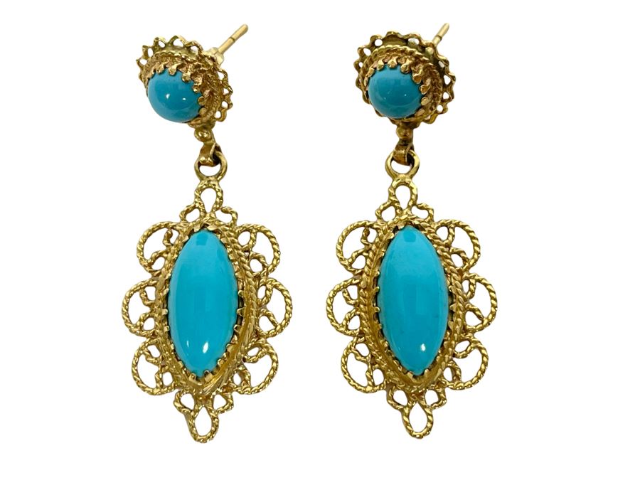14K Gold Turquoise Earrings 9g