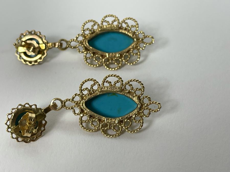 14K Gold Turquoise Earrings 9g [Photo 6]