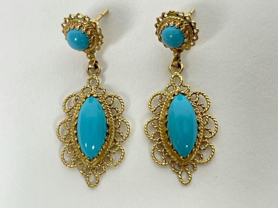 14K Gold Turquoise Earrings 9g [Photo 3]