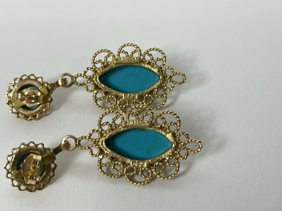 14K Gold Turquoise Earrings 9g [Photo 5]