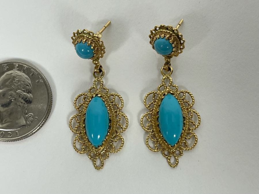 14K Gold Turquoise Earrings 9g [Photo 4]