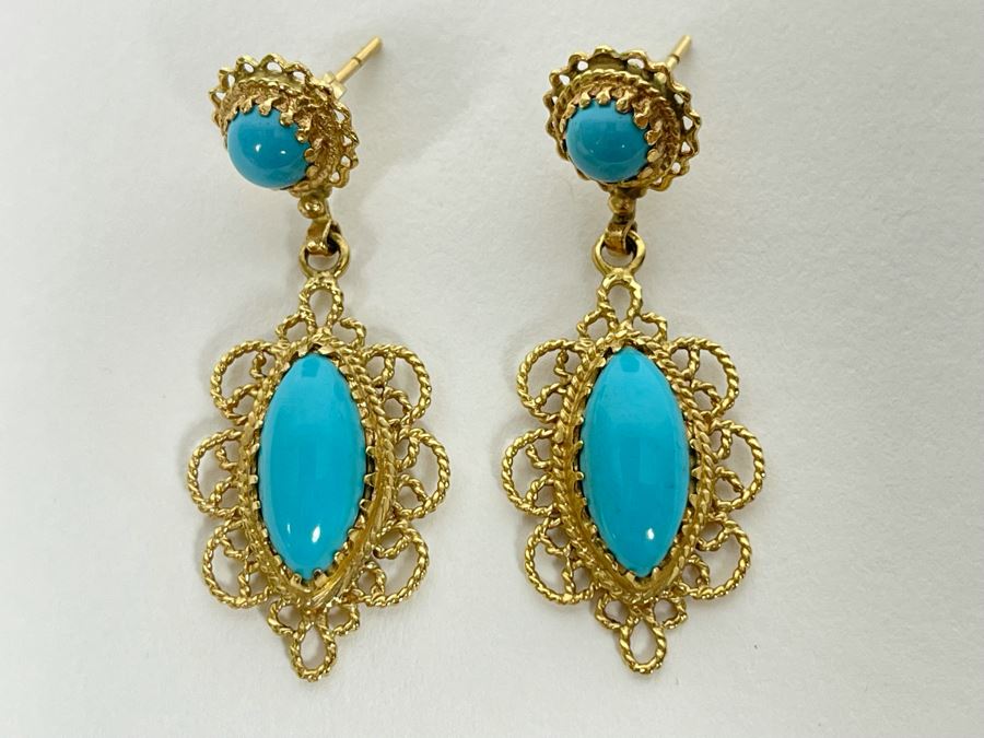 14K Gold Turquoise Earrings 9g   45298 Vxl2 