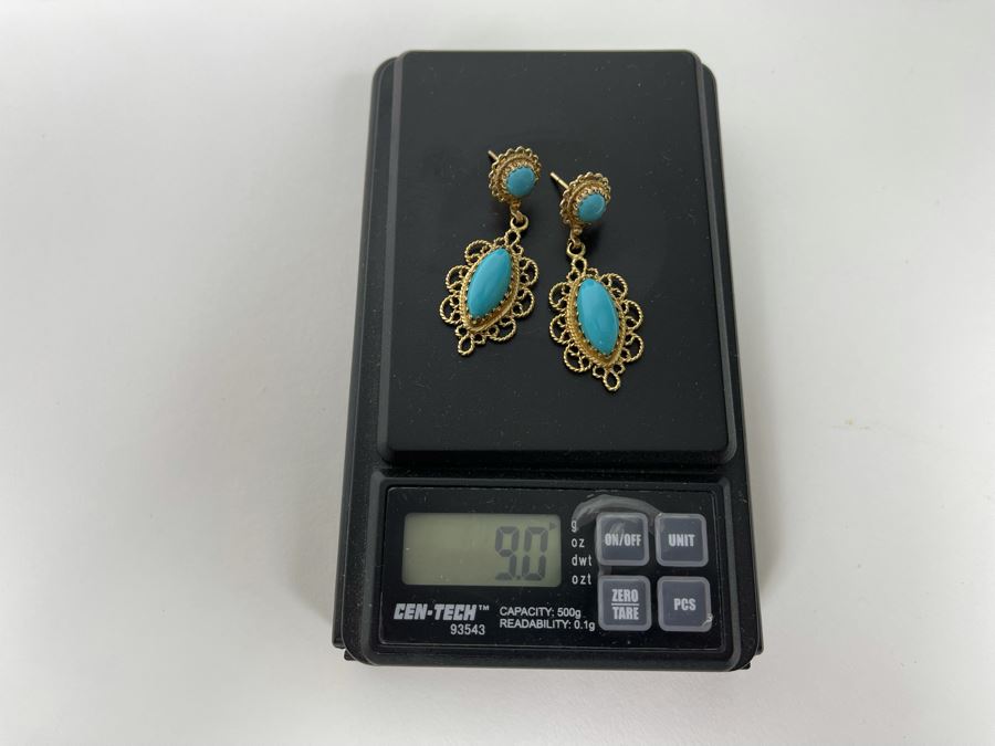 14K Gold Turquoise Earrings 9g [Photo 11]