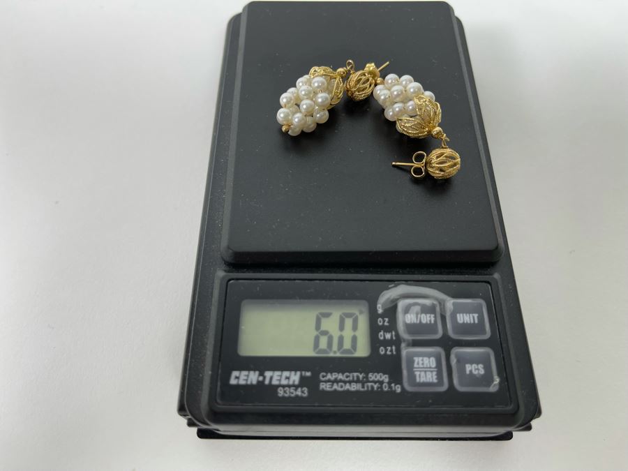 14K Gold Pearl Grape Motif Earrings 6g [Photo 10]