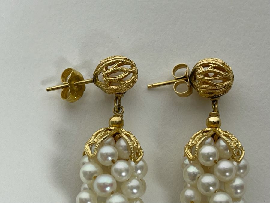 14K Gold Pearl Grape Motif Earrings 6g [Photo 8]