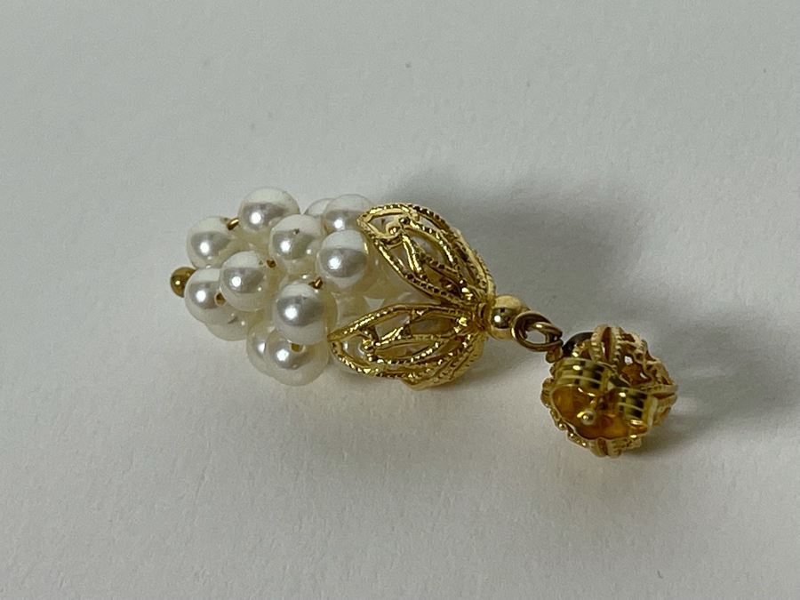 14K Gold Pearl Grape Motif Earrings 6g [Photo 9]