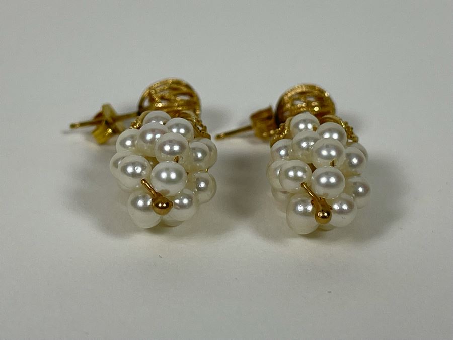 14K Gold Pearl Grape Motif Earrings 6g [Photo 6]