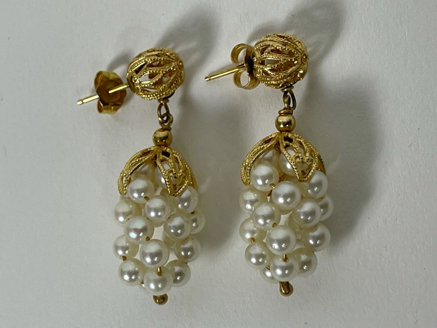 14K Gold Pearl Grape Motif Earrings 6g [Photo 5]