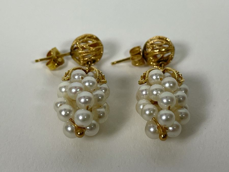 14K Gold Pearl Grape Motif Earrings 6g [Photo 7]