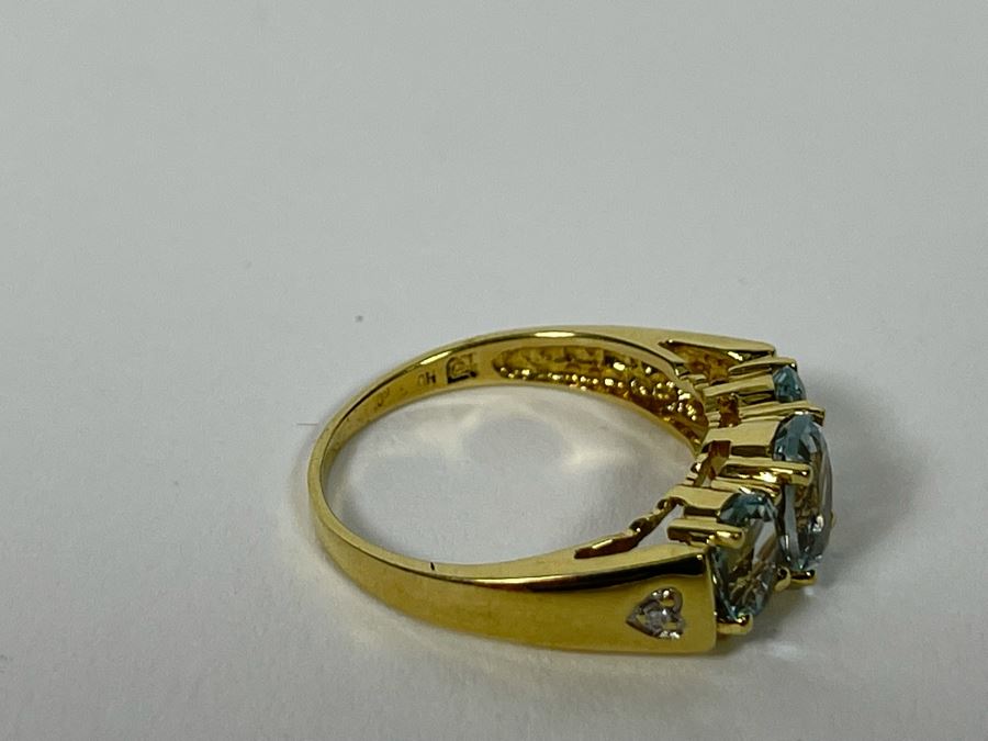 14K Gold Aquamarine Diamond Ring Size 5.75 2.7g Retails $700 [Photo 8]
