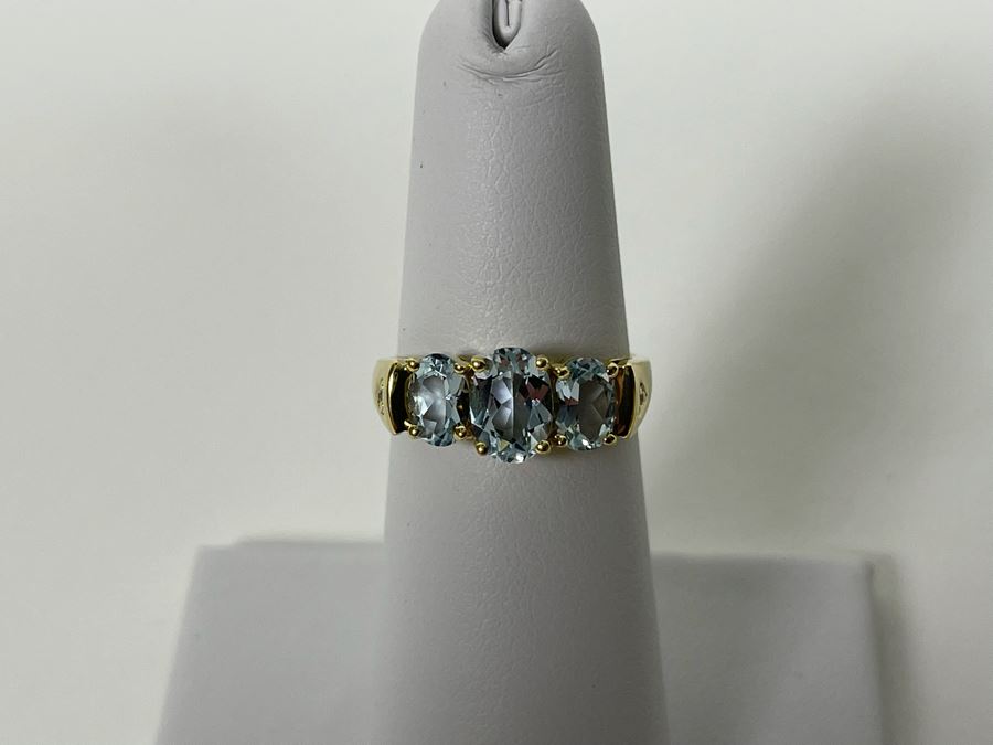 14K Gold Aquamarine Diamond Ring Size 5.75 2.7g Retails $700 [Photo 9]