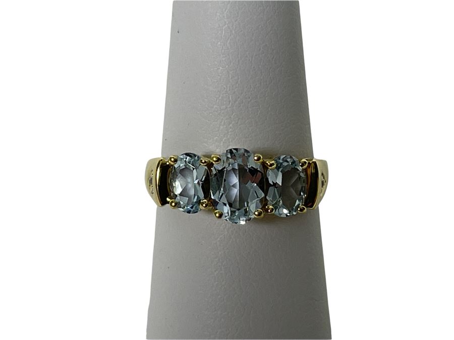 14K Gold Aquamarine Diamond Ring Size 5.75 2.7g Retails $700
