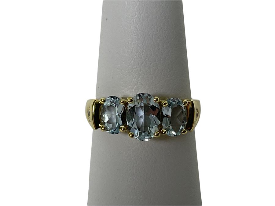 14K Gold Aquamarine Diamond Ring Size 5.75 2.7g Retails $700 [Photo 2]