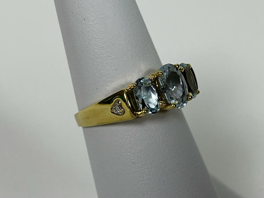 14K Gold Aquamarine Diamond Ring Size 5.75 2.7g Retails $700 [Photo 5]