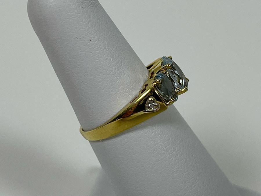14K Gold Aquamarine Diamond Ring Size 5.75 2.7g Retails $700 [Photo 6]