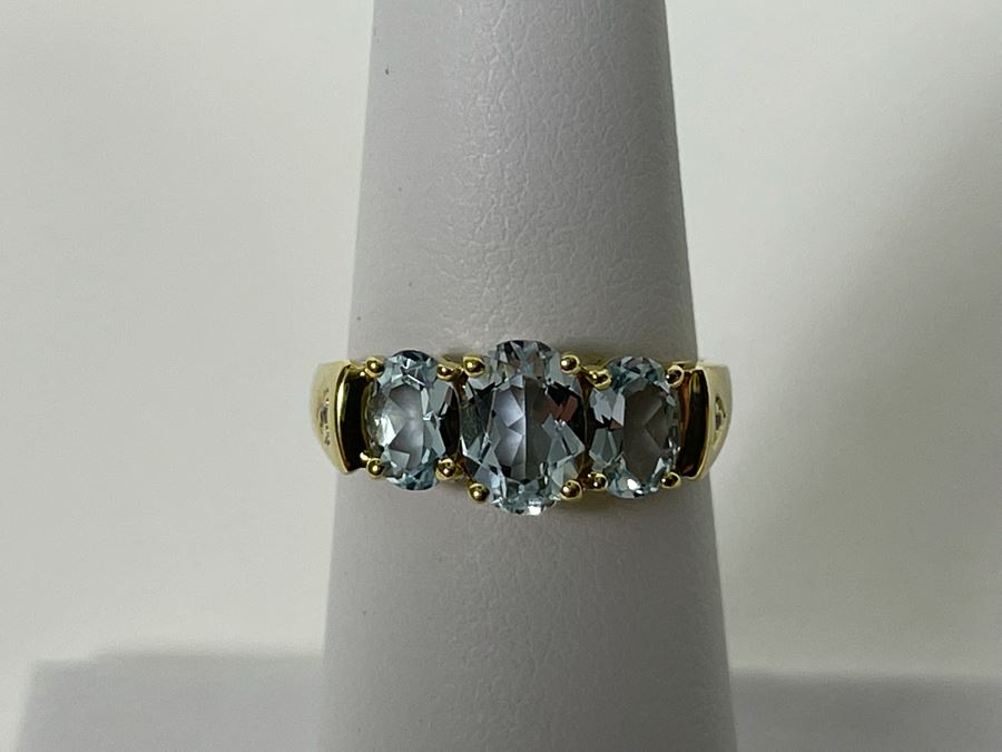 14K Gold Aquamarine Diamond Ring Size 5.75 2.7g Retails $700 [Photo 3]
