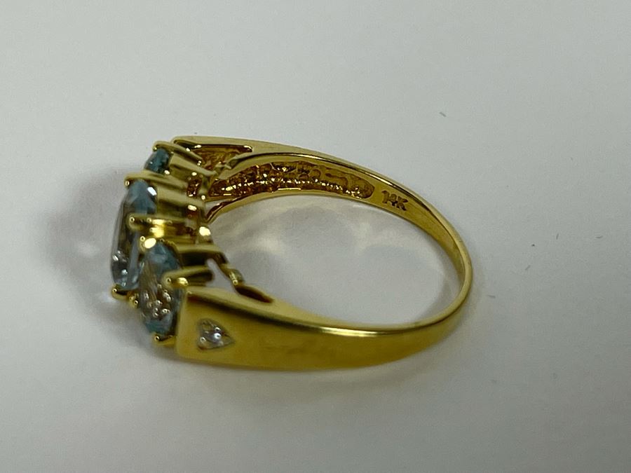 14K Gold Aquamarine Diamond Ring Size 5.75 2.7g Retails $700 [Photo 10]