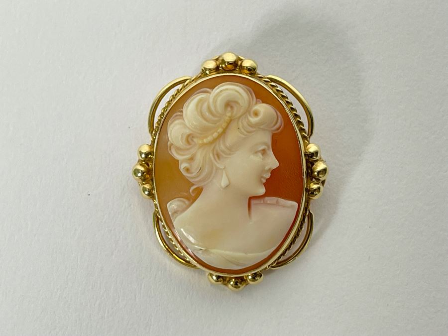 14K Gold Carved Shell Cameo Combo Brooch Pin / Pendant 4.8g [Photo 2]