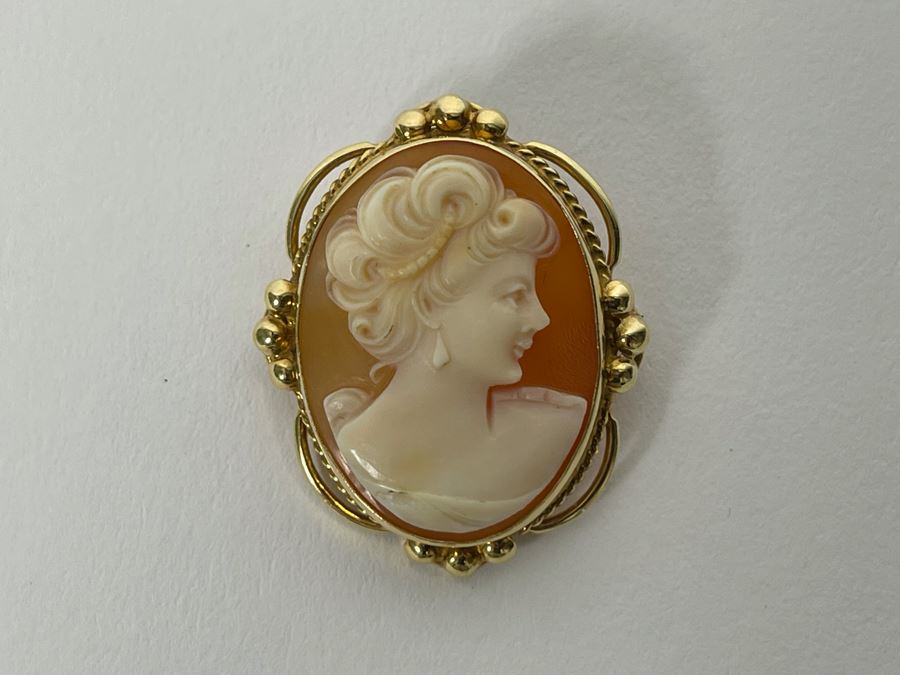 14K Gold Carved Shell Cameo Combo Brooch Pin / Pendant 4.8g [Photo 4]