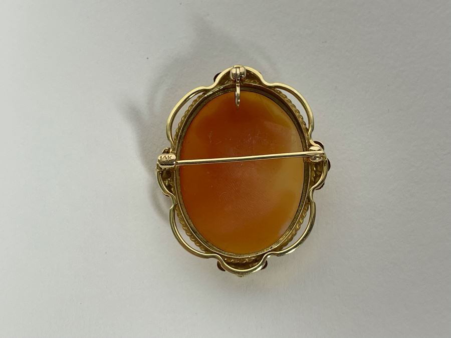 14K Gold Carved Shell Cameo Combo Brooch Pin / Pendant 4.8g [Photo 8]