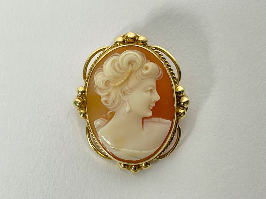14K Gold Carved Shell Cameo Combo Brooch Pin / Pendant 4.8g [Photo 3]