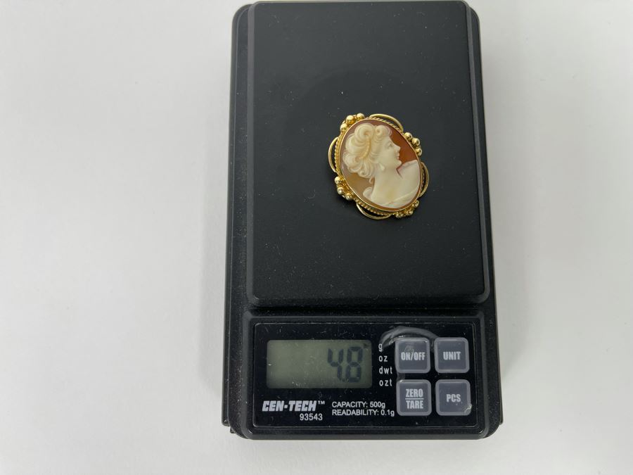 14K Gold Carved Shell Cameo Combo Brooch Pin / Pendant 4.8g [Photo 10]