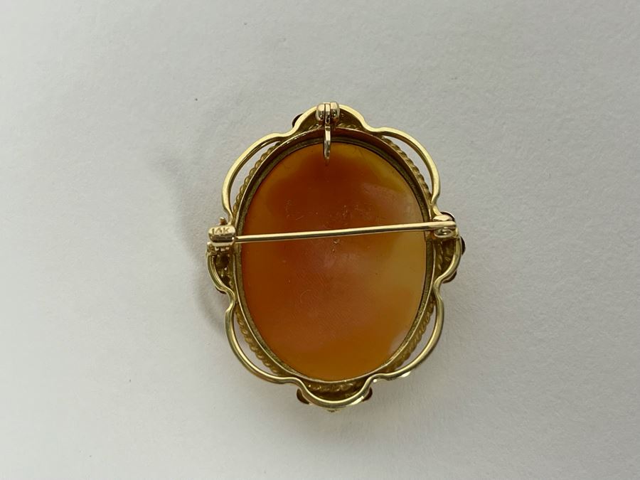 14K Gold Carved Shell Cameo Combo Brooch Pin / Pendant 4.8g [Photo 7]