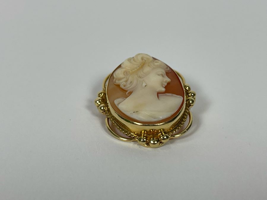 14K Gold Carved Shell Cameo Combo Brooch Pin / Pendant 4.8g [Photo 5]