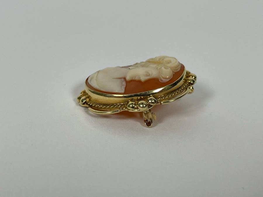 14K Gold Carved Shell Cameo Combo Brooch Pin / Pendant 4.8g [Photo 6]