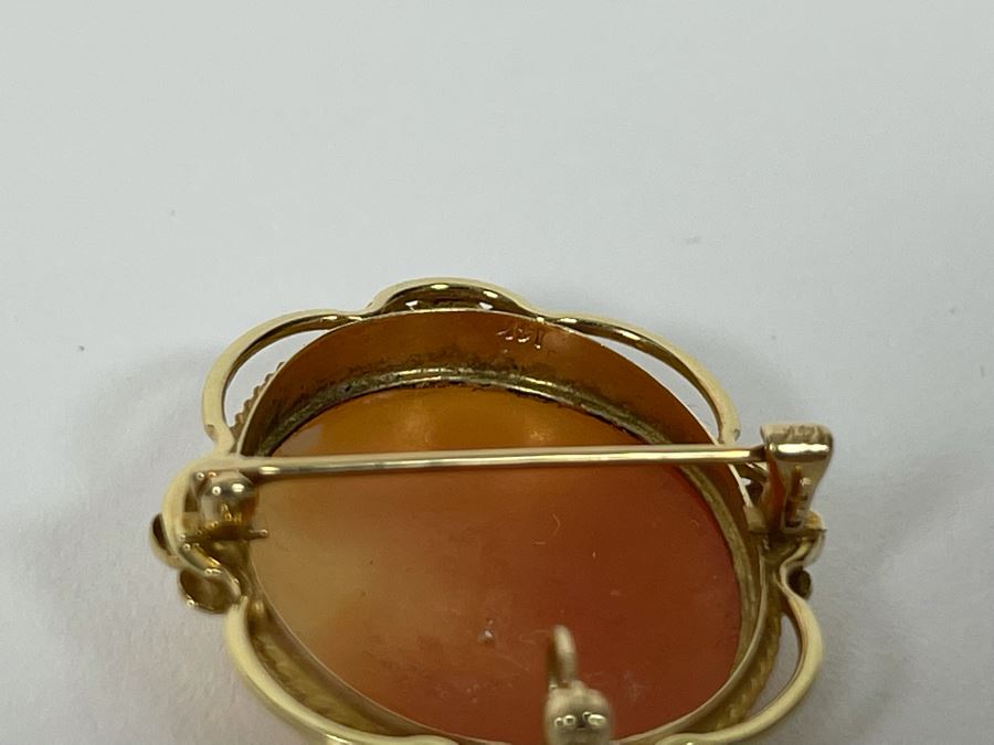 14K Gold Carved Shell Cameo Combo Brooch Pin / Pendant 4.8g [Photo 9]