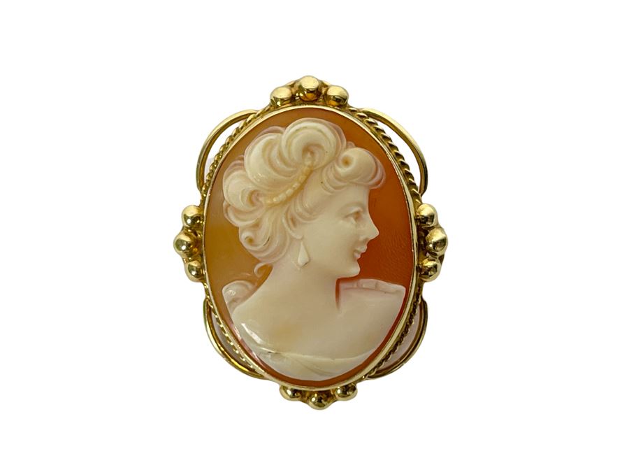 14K Gold Carved Shell Cameo Combo Brooch Pin / Pendant 4.8g